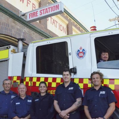 OPEN DAY: Cessnock Fire Brigade captain Brett Plumb, station commander Neil Lawler and firefighters Aimie Cronin, Andrew Webber, Ben Hunter and Steve Hedger (in the truck)are looking forward to the Fire and Rescue NSW Open Day on May 21. Picture: KRYSTAL SELLARS